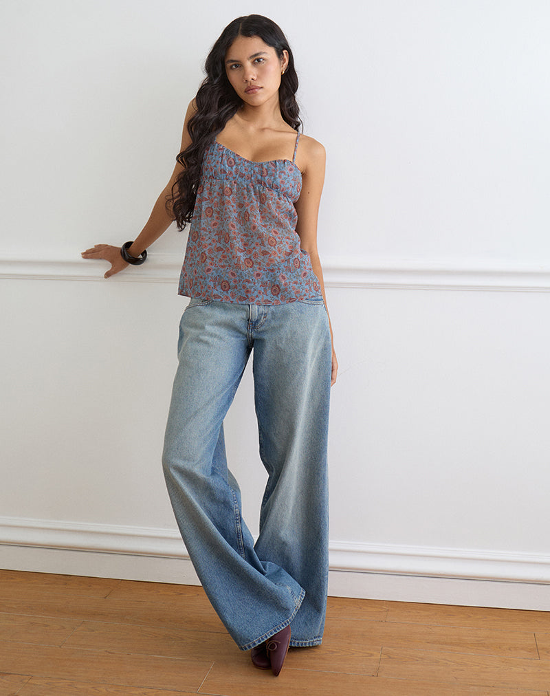 Camden Cami Top in Shadow Blossom Blue Chiffon