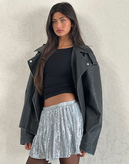 Chima Mini Skirt in Sequin Silver Chrome