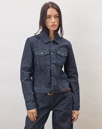 Classic Denim Jacket in Stripe Indigo