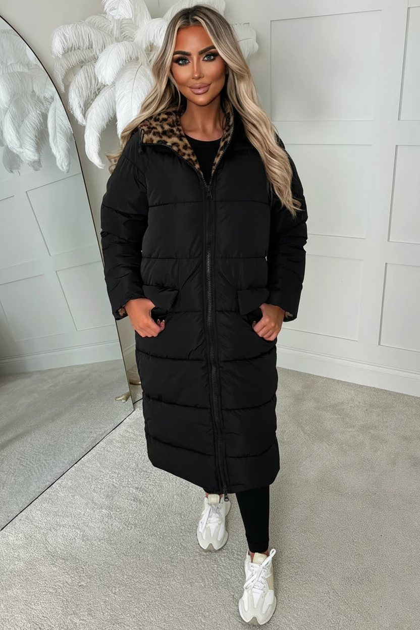 Double Trouble Leopard Reversible Borg Padded Puffer Coat