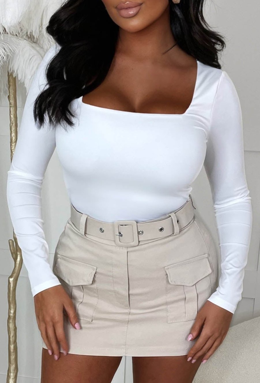 Bae For Tonight White Square Neck Long Sleeve Top