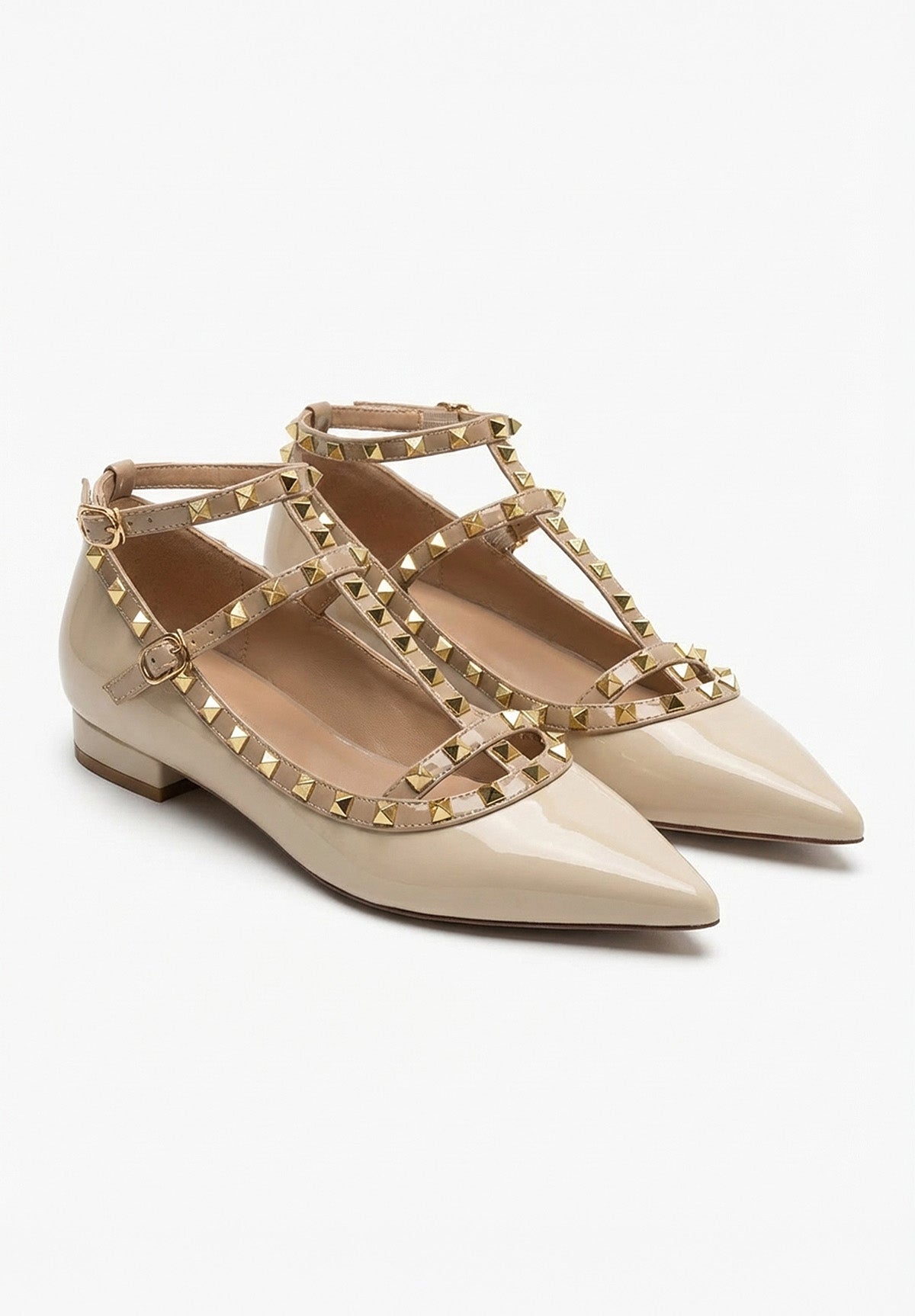 Classy Girl Cream Studded Flat Ballet Shoes