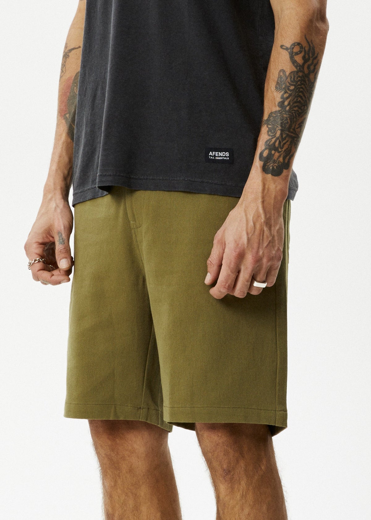AFENDS Mens Ninety Twos - Fixed Waist Short 19" - Military