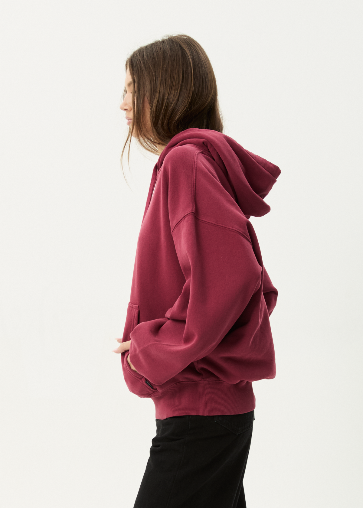 AFENDS Mens Genesis - Boxy Hoodie - Washed Burgundy
