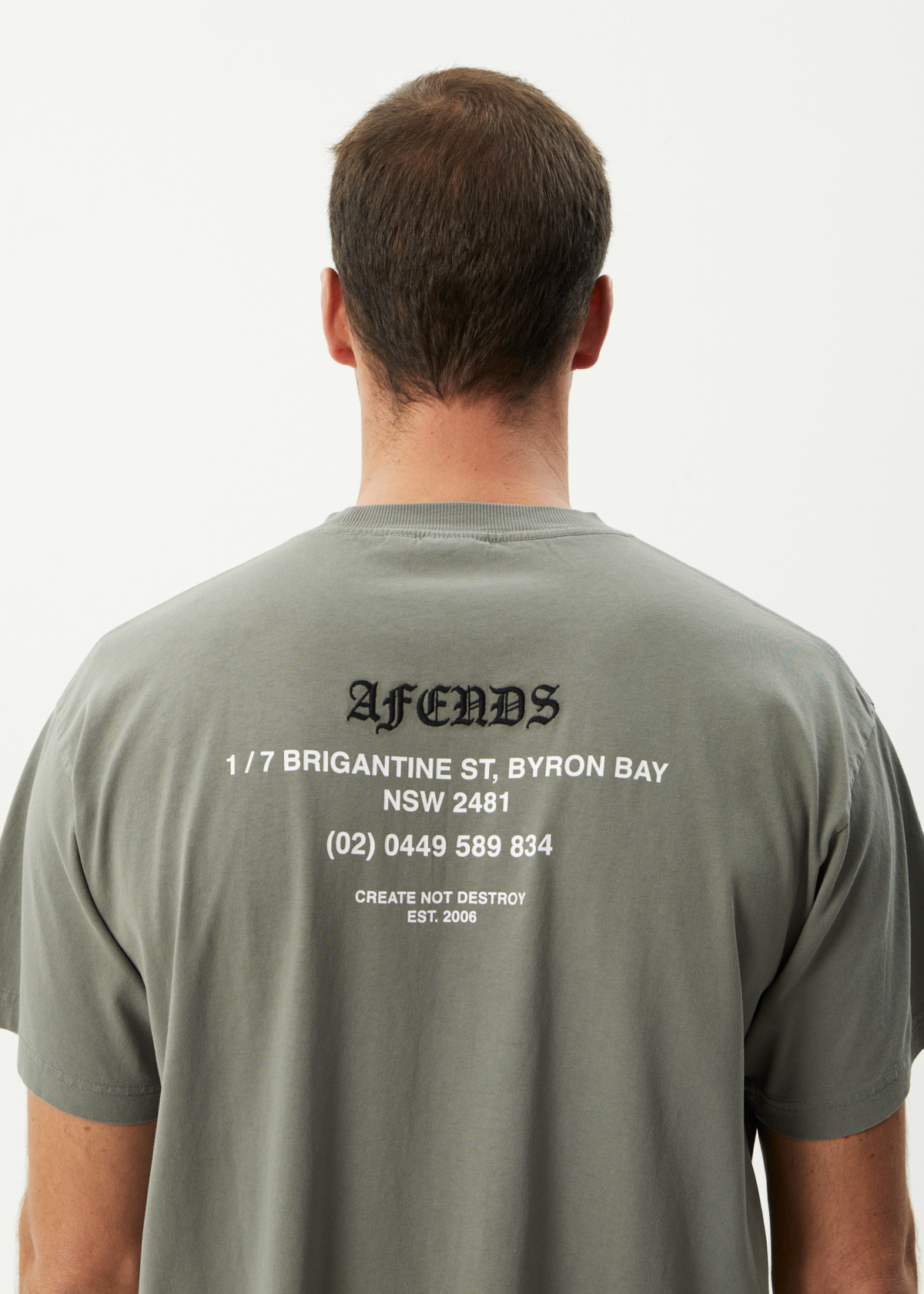 AFENDS Mens Hq - Boxy Tee - Washed Sycamore