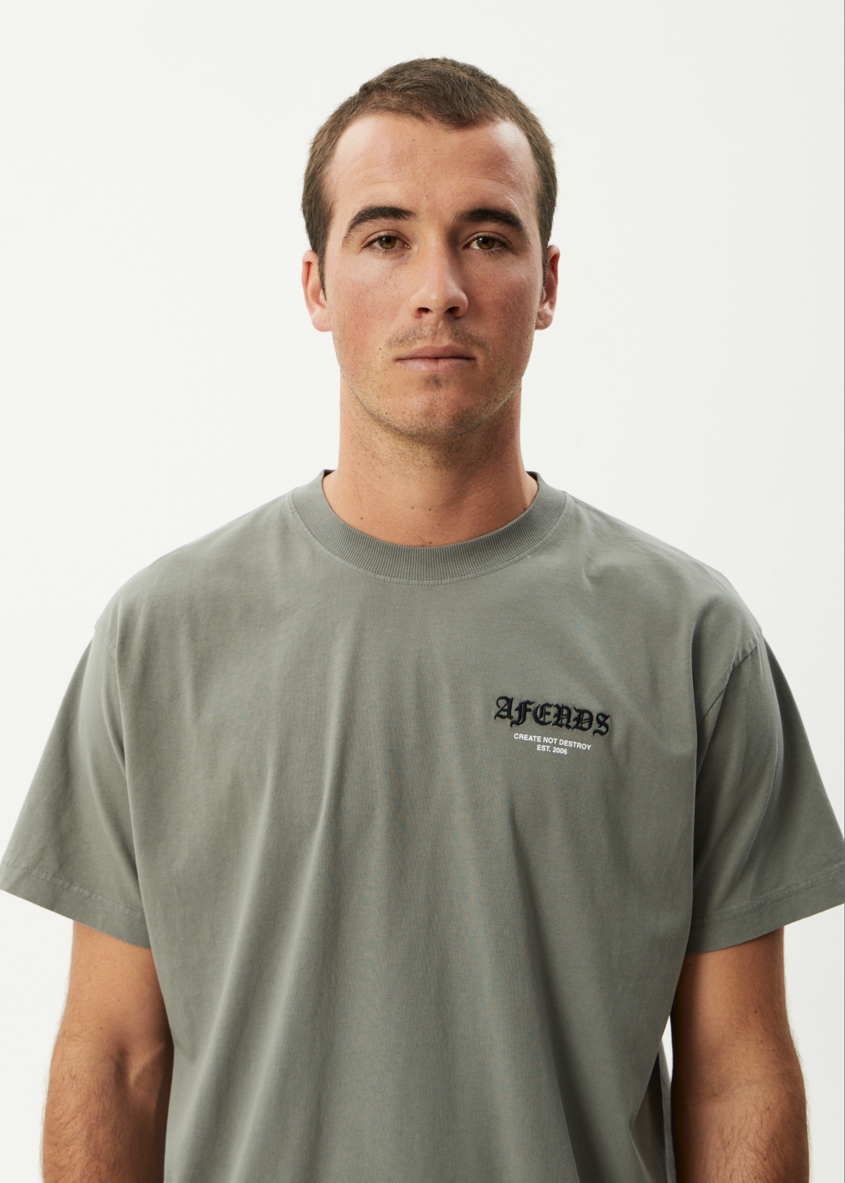 AFENDS Mens Hq - Boxy Tee - Washed Sycamore
