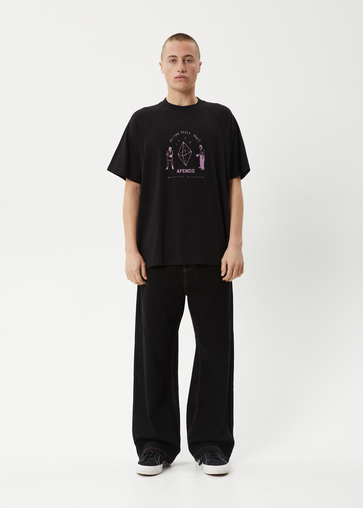 AFENDS Mens Dance Party - Raglan Boxy Tee - Black