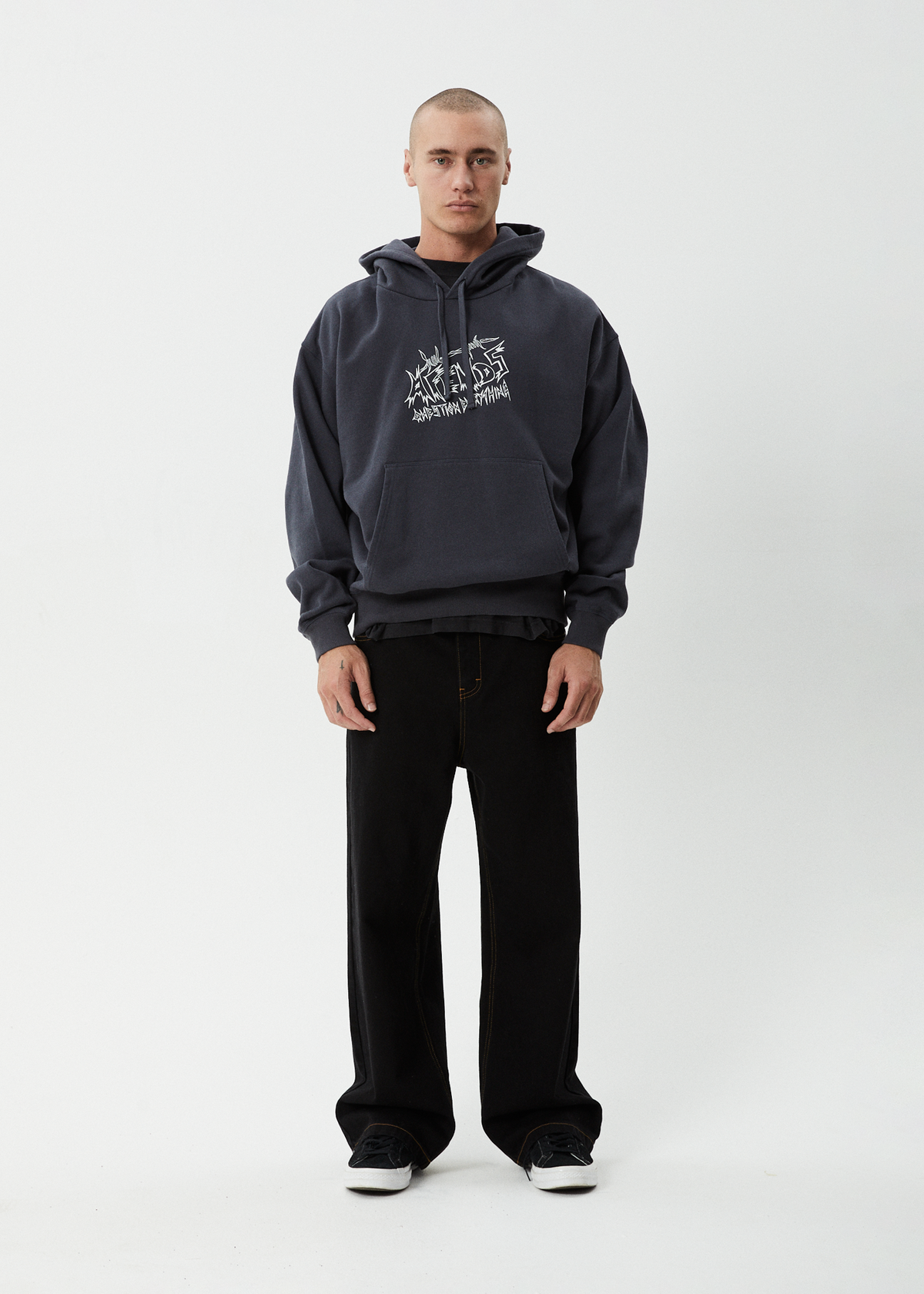 AFENDS Mens Moments - Boxy Hoodie - Charcoal