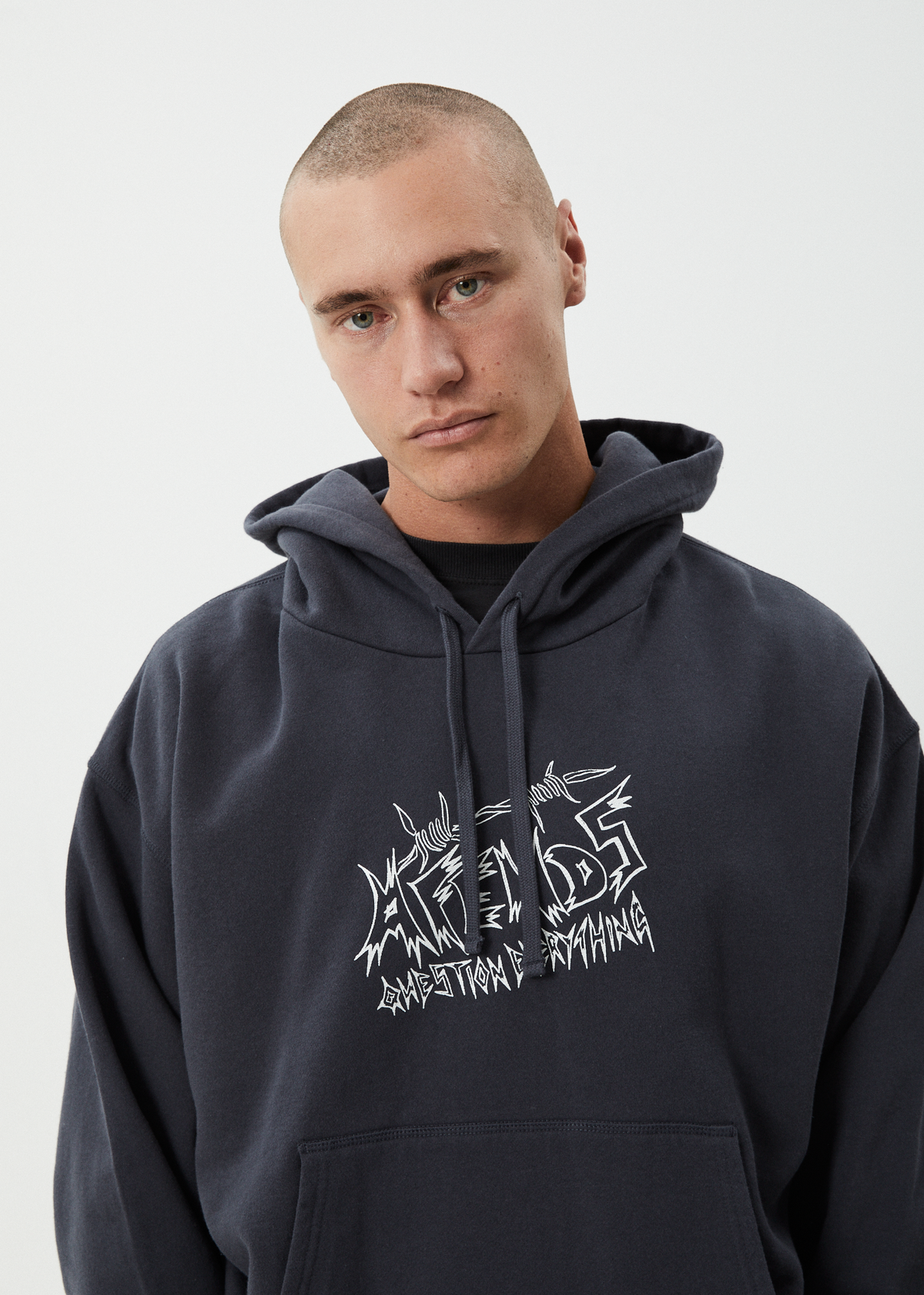 AFENDS Mens Moments - Boxy Hoodie - Charcoal