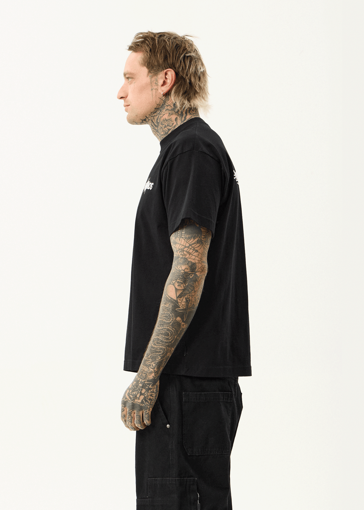 AFENDS Mens Spiked - Heavyweight Boxy Tee - Black