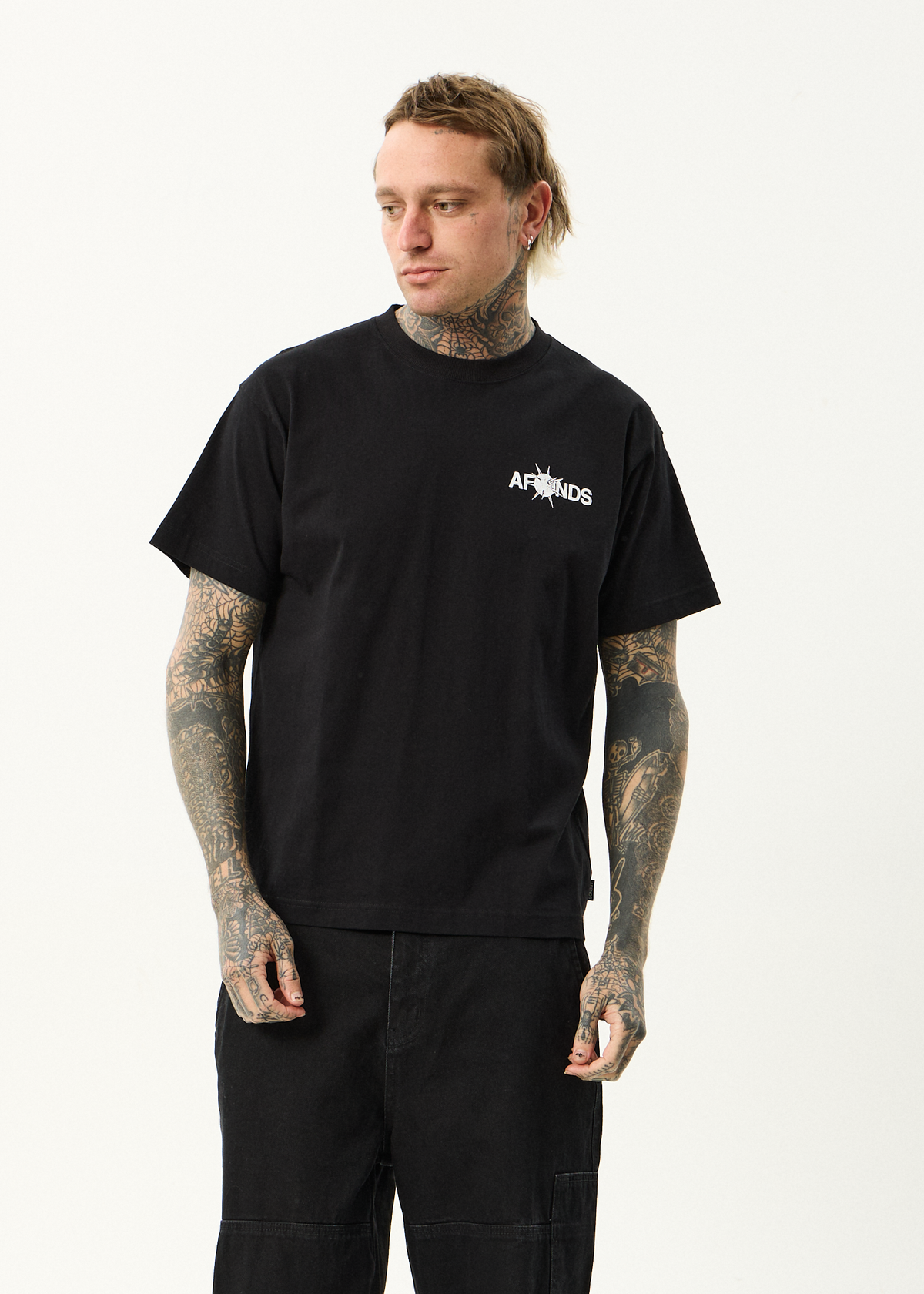 AFENDS Mens Spiked - Heavyweight Boxy Tee - Black