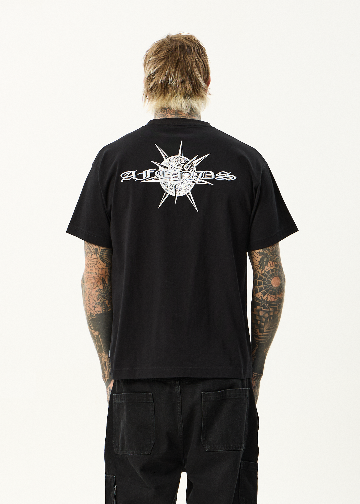 AFENDS Mens Spiked - Heavyweight Boxy Tee - Black