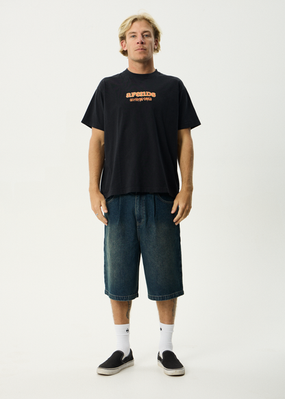 AFENDS Mens Simple Times - Boxy Tee - Stone Black