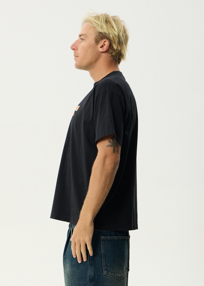 AFENDS Mens Simple Times - Boxy Tee - Stone Black
