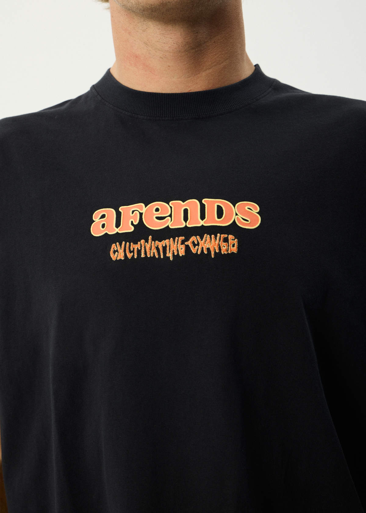 AFENDS Mens Simple Times - Boxy Tee - Stone Black