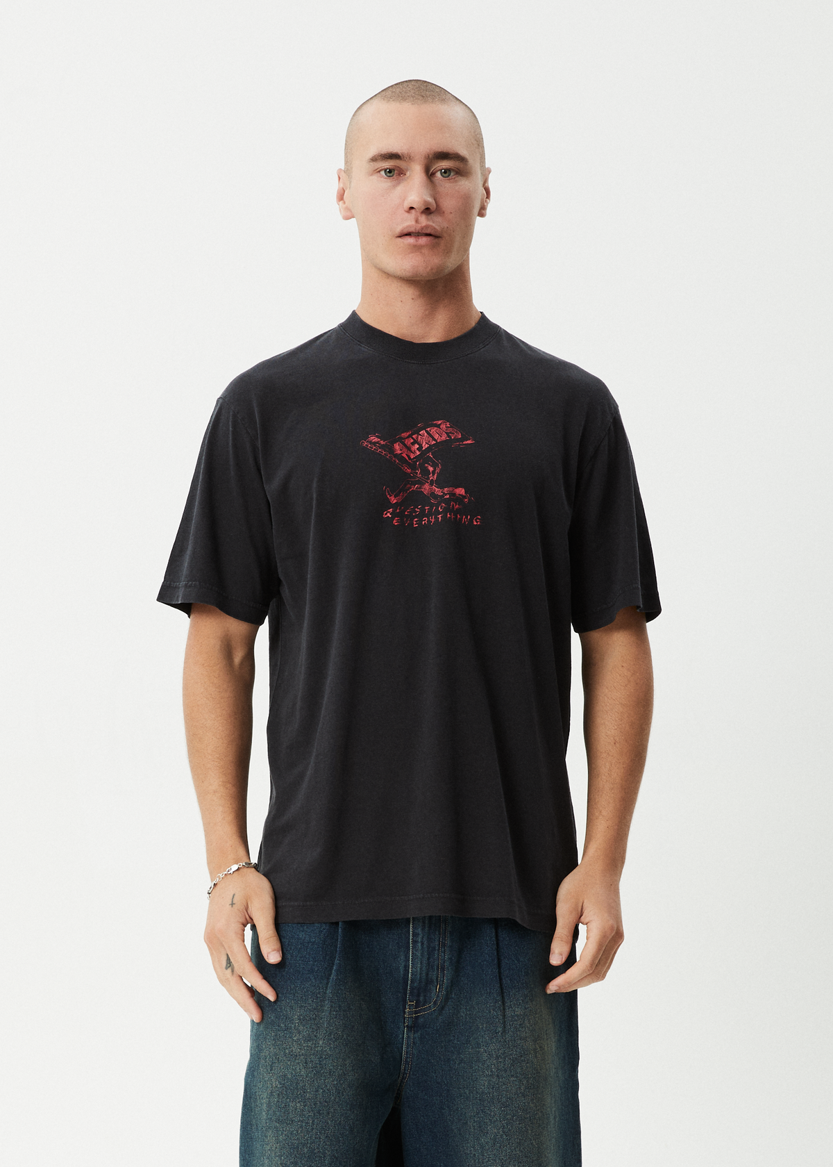 AFENDS Mens Flyin - Retro Tee - Stone Black