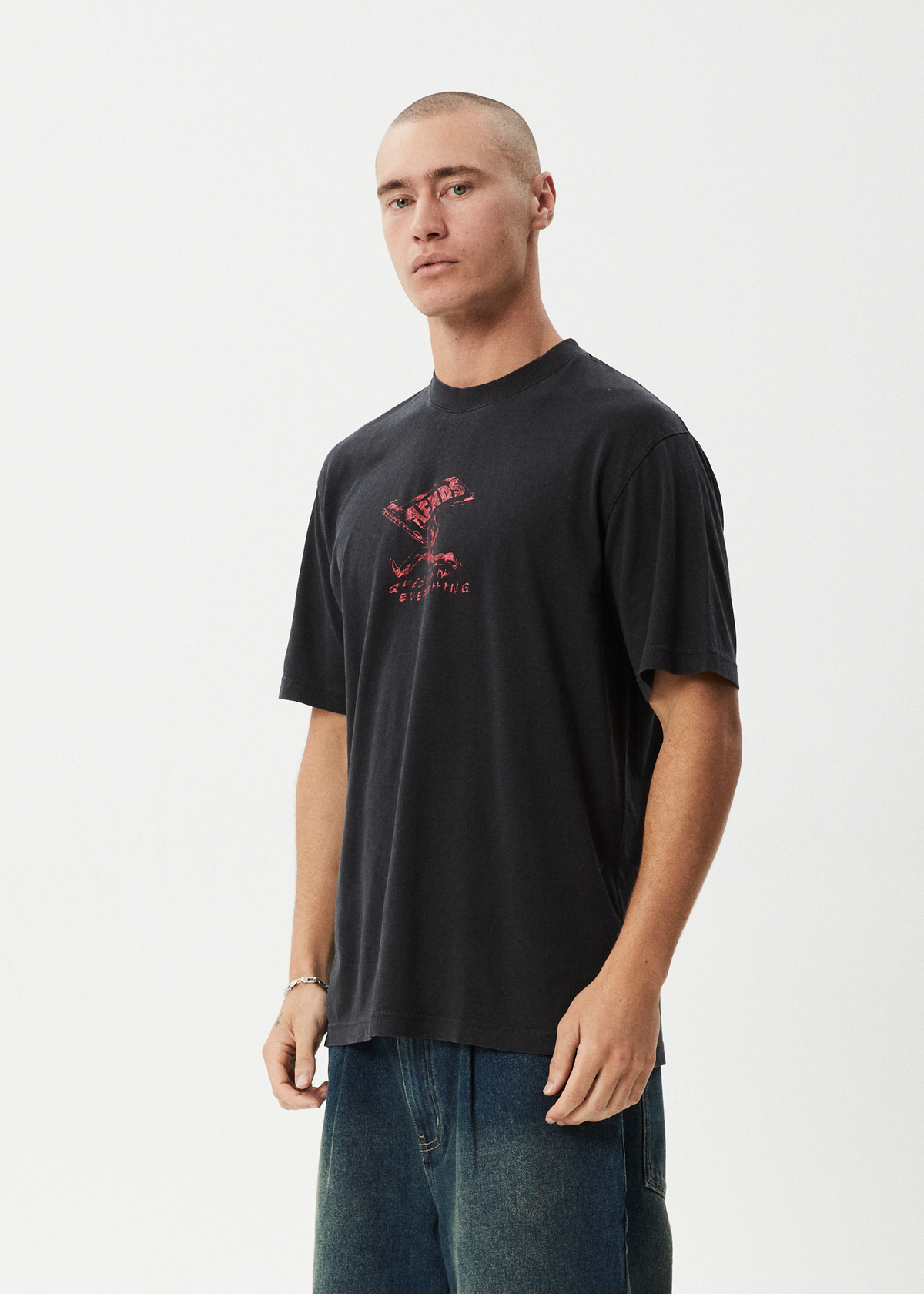 AFENDS Mens Flyin - Retro Tee - Stone Black