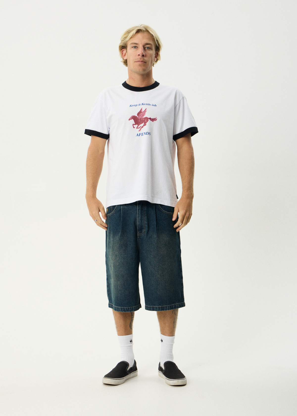 AFENDS Mens Kettle - Heavyweight Boxy Ringer Tee - White