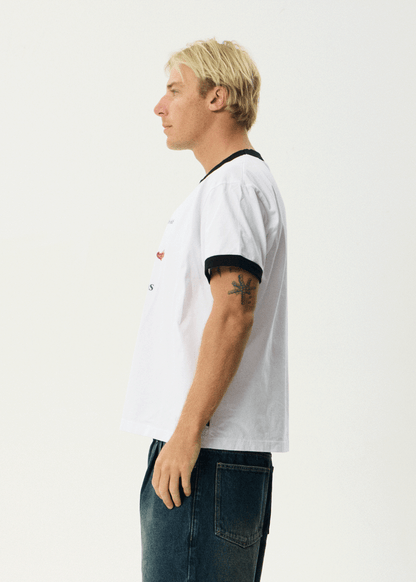 AFENDS Mens Kettle - Heavyweight Boxy Ringer Tee - White