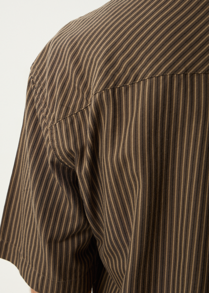 AFENDS Mens Cyrus - Short Sleeve Shirt - Coffee Stripe