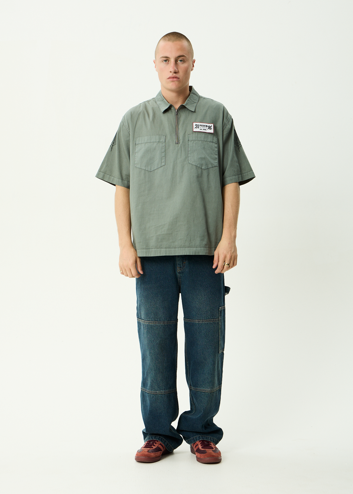 AFENDS Mens Supply - Workwear Short Sleeve Shirt - Washed Sycamore