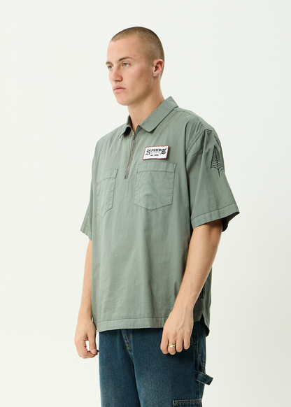 AFENDS Mens Supply - Workwear Short Sleeve Shirt - Washed Sycamore