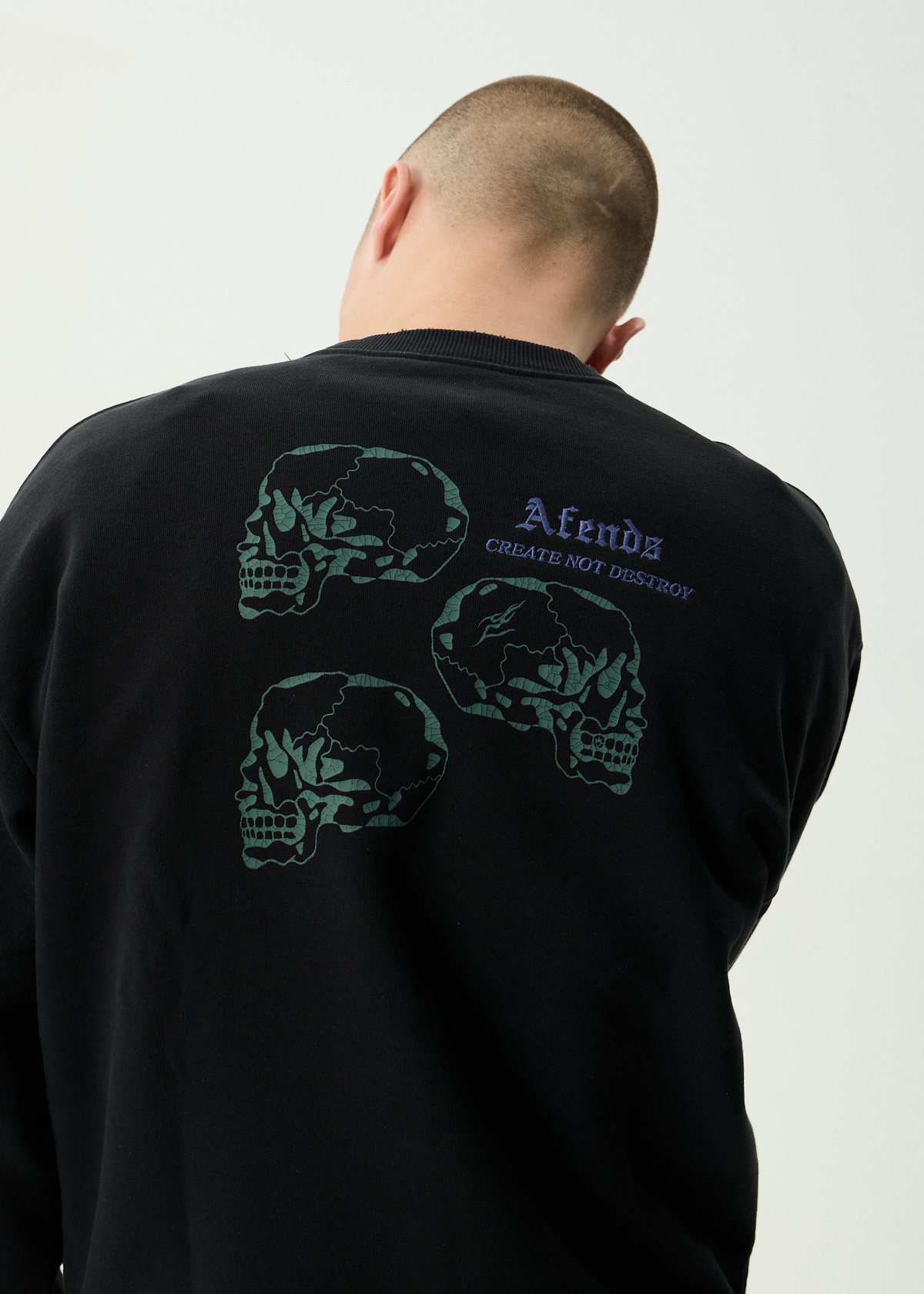 AFENDS Mens Temporal - Heavyweight Crew Neck - Stone Black