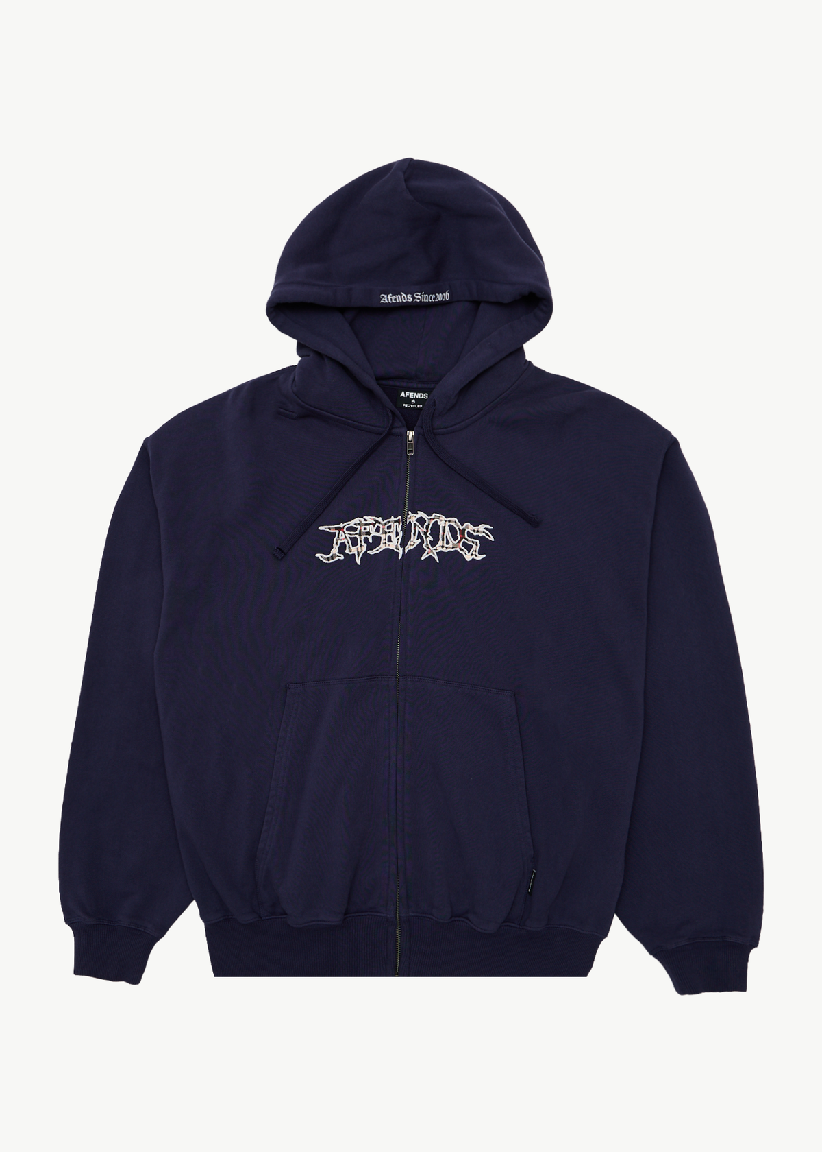 AFENDS Mens Kharma -  Boxy Zip Hood - Washed Deep Sea