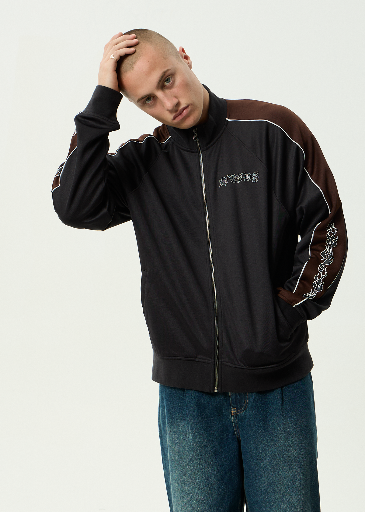 AFENDS Mens Machine -  Zip Through Track Jacket - Black