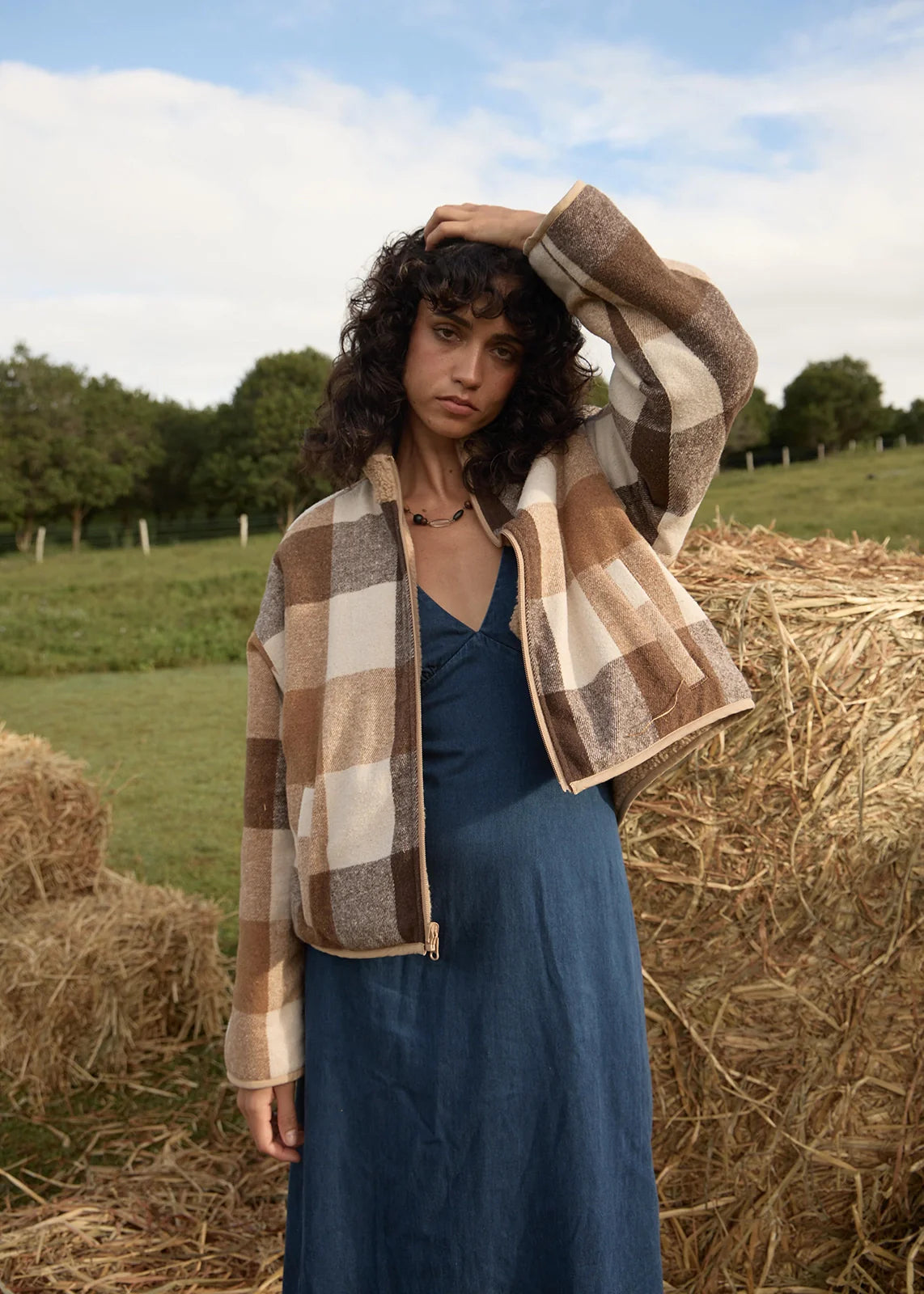 AFENDS Womens Berlin - Reversible Polar Fleece Jacket - Almond Check