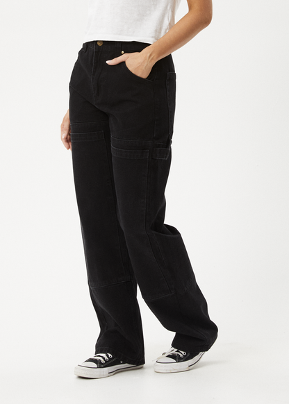 AFENDS Womens Moss - Denim Workwear Jean - Washed Black