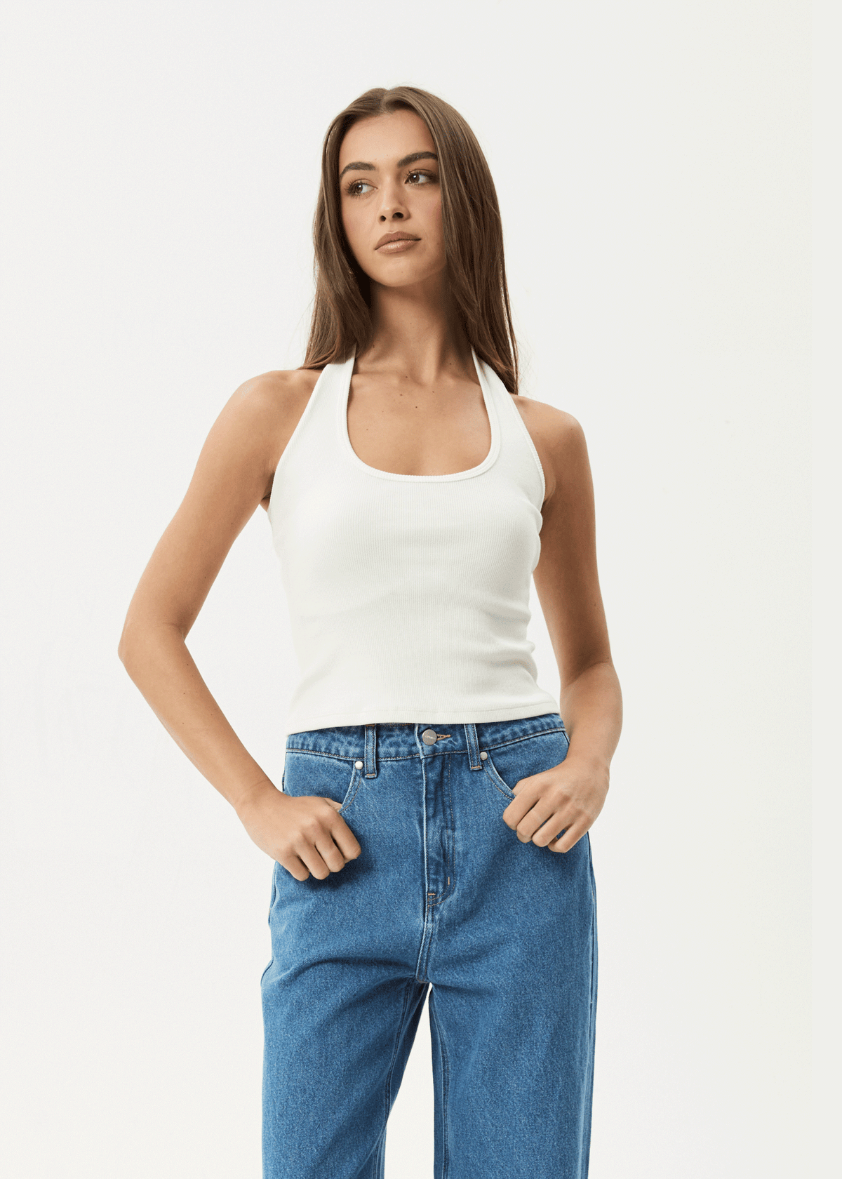 AFENDS Womens Basis - Rib Halter - White