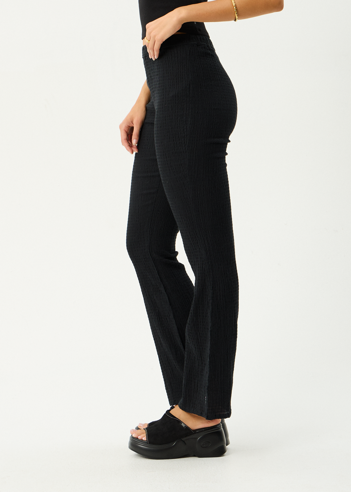 AFENDS Womens Focus - Seersucker Flare Pant - Black