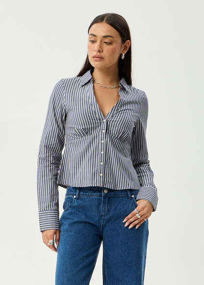 AFENDS Womens Archive - Shirt - Navy Stripe