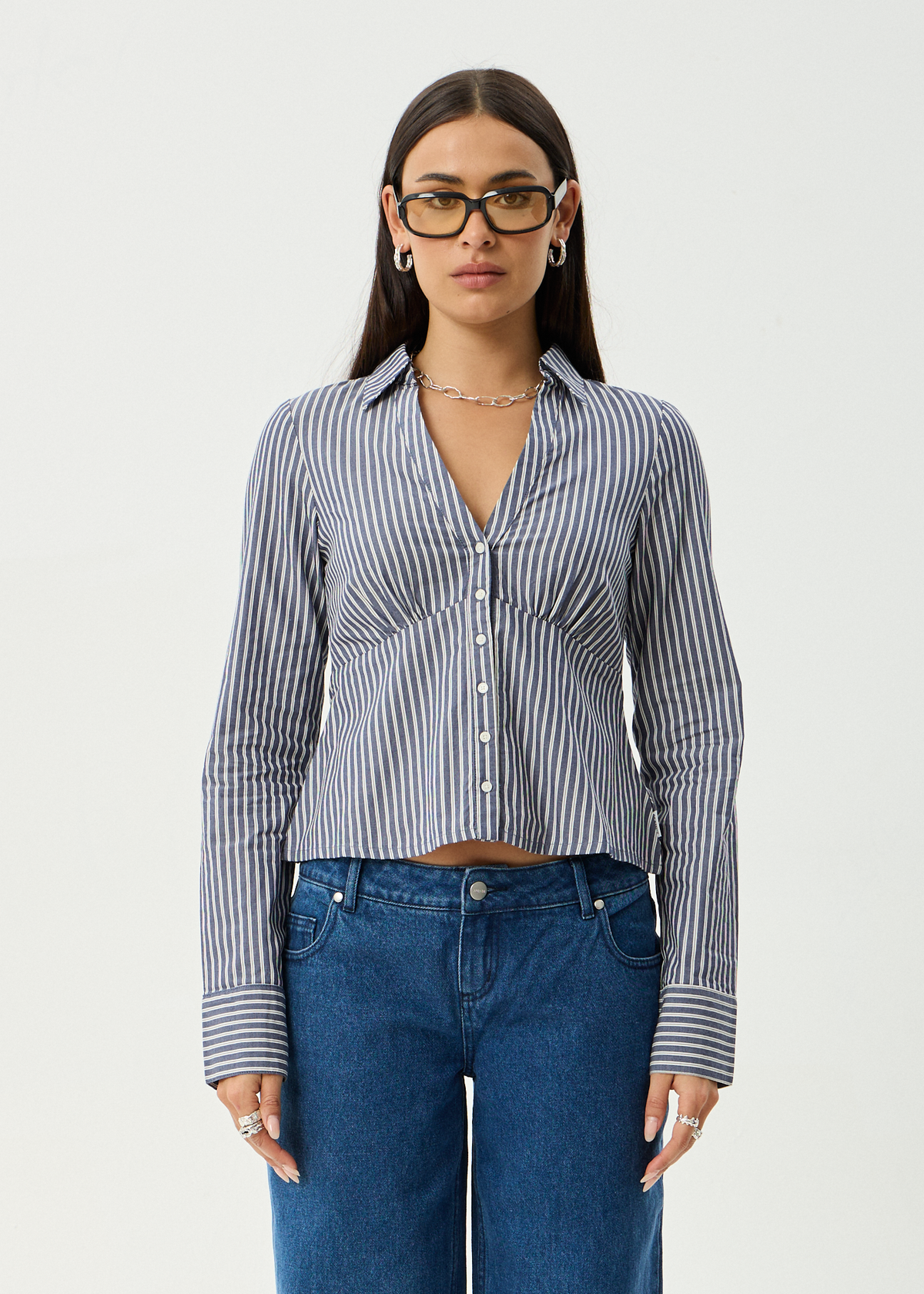 AFENDS Womens Archive - Shirt - Navy Stripe