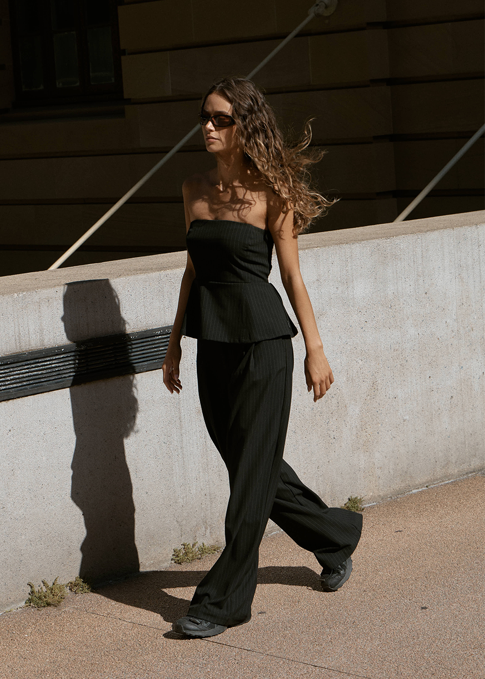 AFENDS Womens Business - Pinstripe Low Rise Trouser - Black