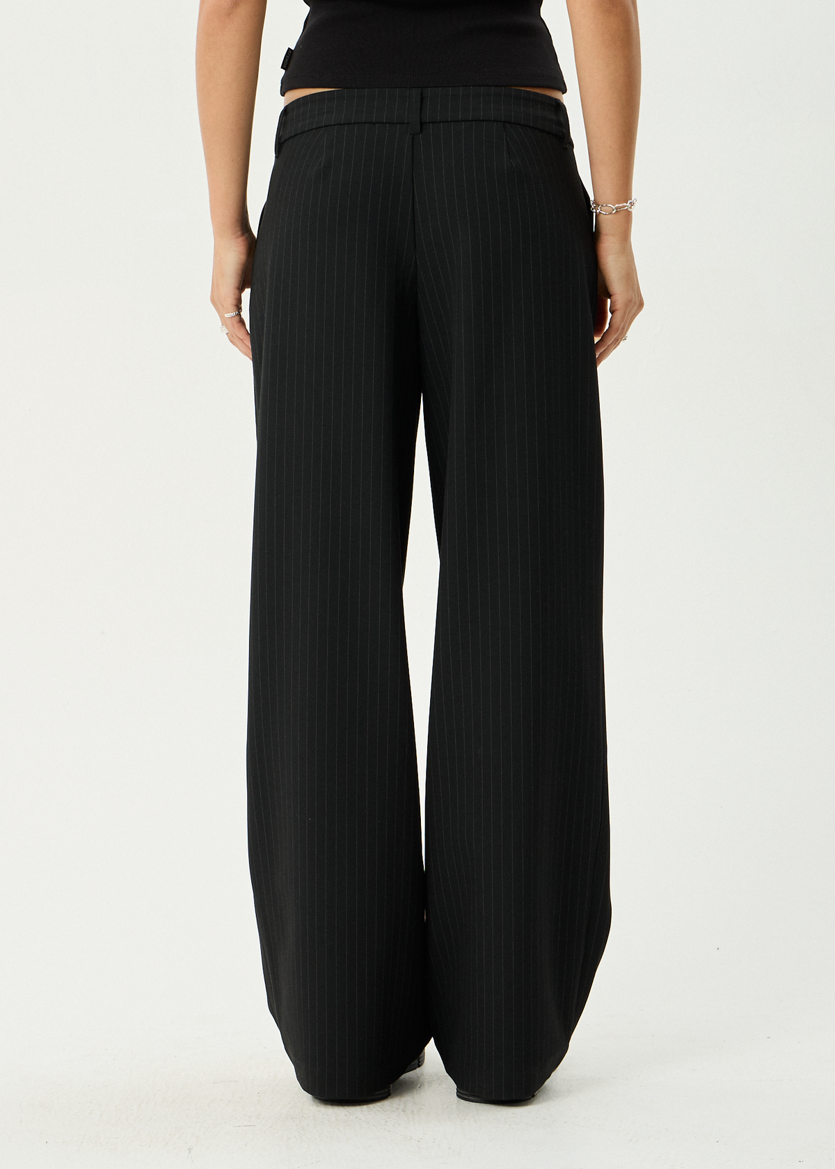 AFENDS Womens Business - Pinstripe Low Rise Trouser - Black