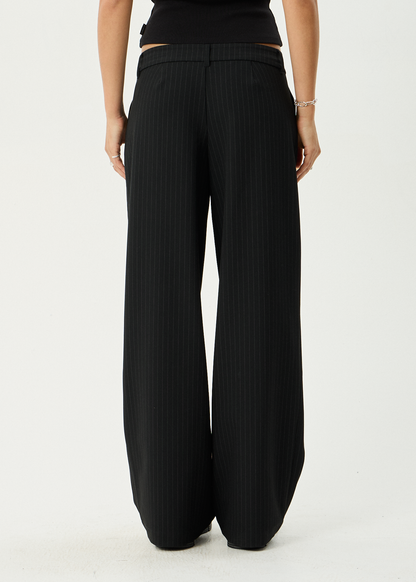 AFENDS Womens Business - Pinstripe Low Rise Trouser - Black