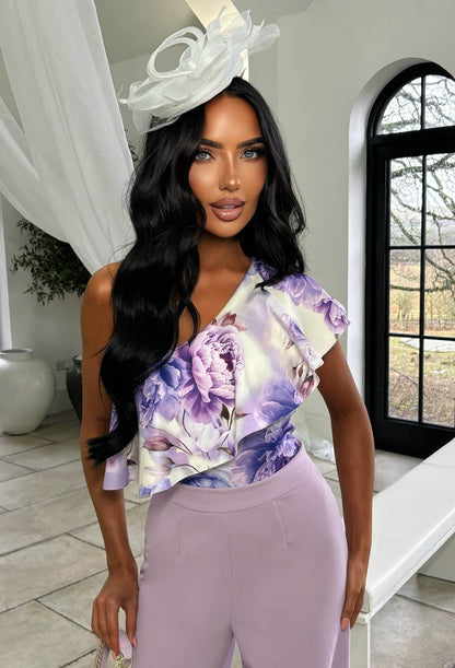 Always Frilled Lilac Asymmetric Ruffle Bodysuit