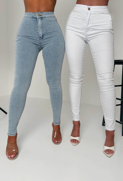 Authentic Chic White Stretch Skinny Plain Front Jeggings