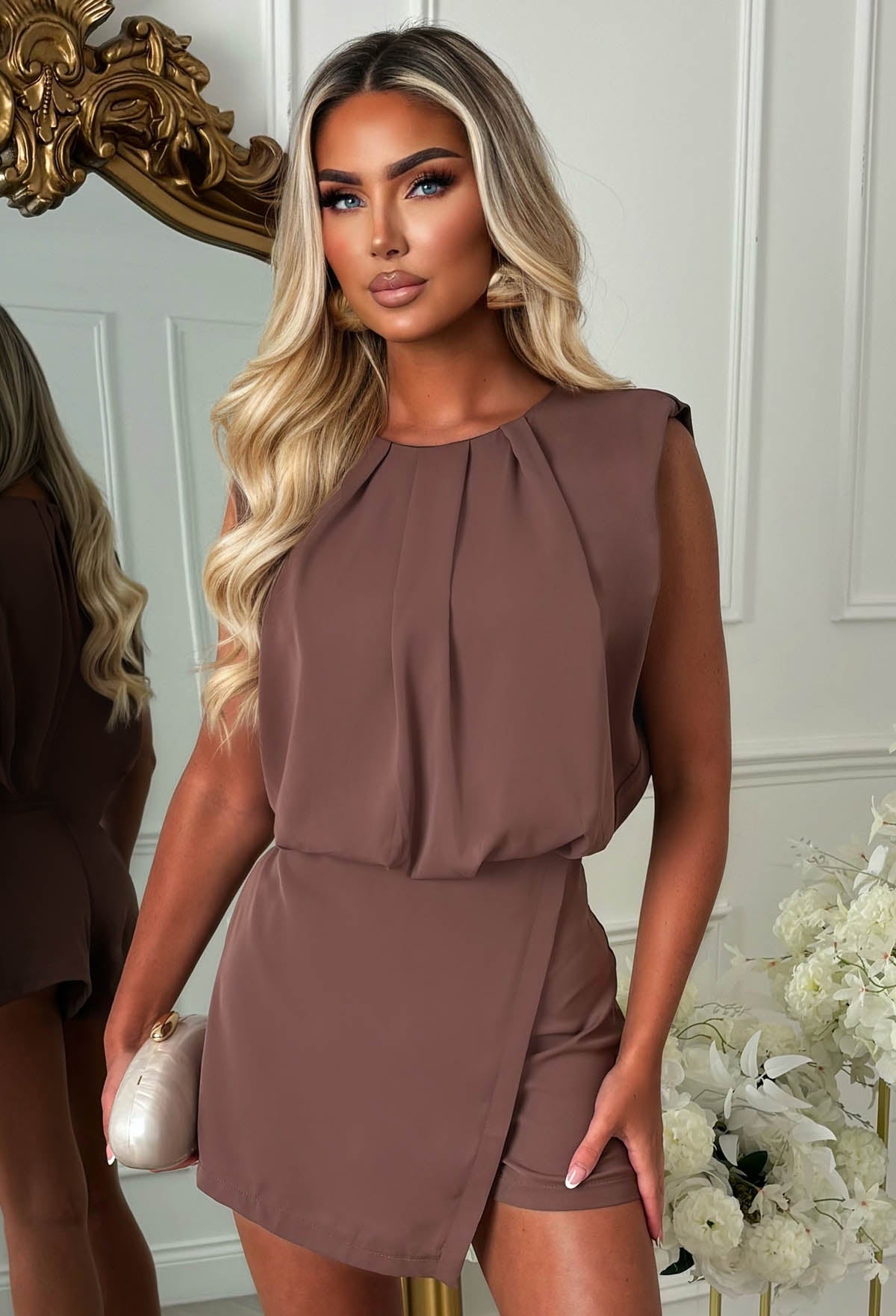 Babe Energy Brown Wrap Front Sleeveless Skort Playsuit