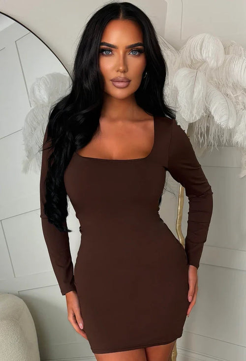 Basically Be Sassy Chocolate Brown Long Sleeve Mini Dress