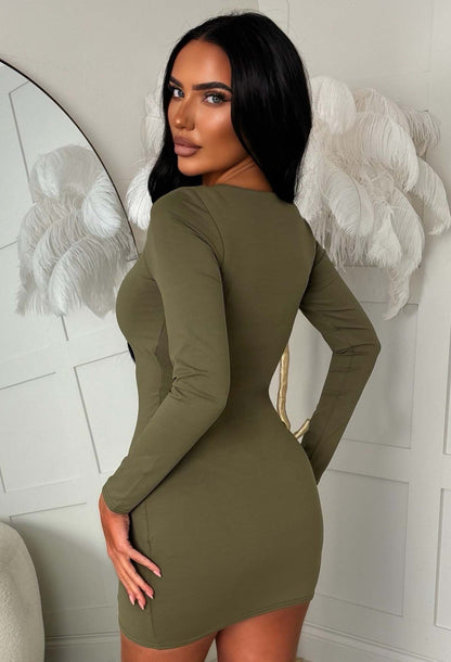 Basically Be Sassy Khaki Long Sleeve Mini Dress