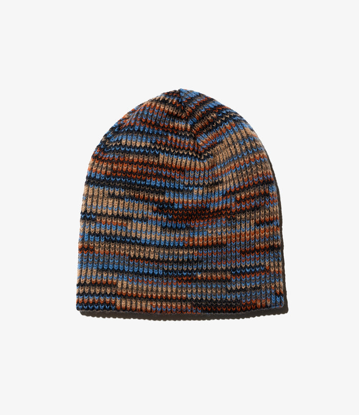 Beanie - Blue/Orange Wool Poly Sweater Knit