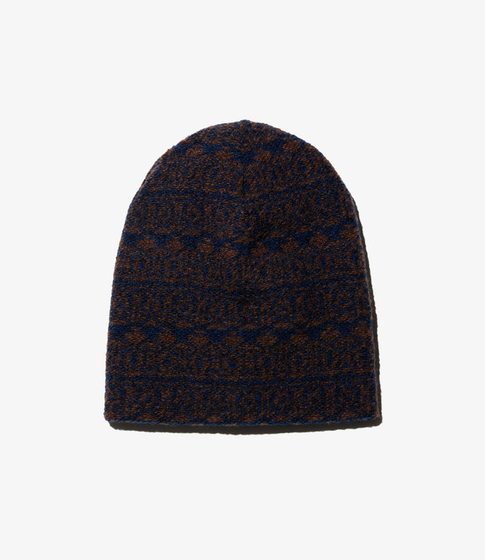 Beanie - Brown/Navy Horizontal Stripe Sweater Knit