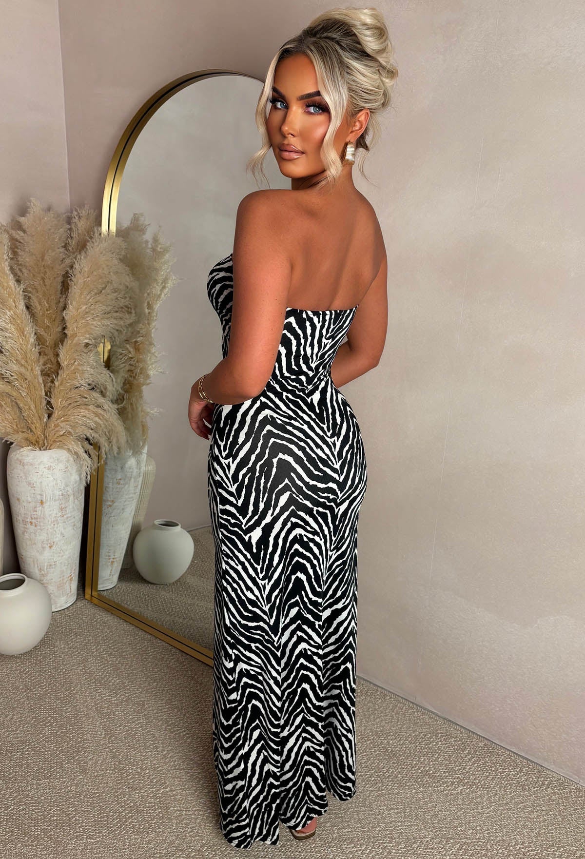 Beverly Babe Black Zebra Bandeau Maxi Dress