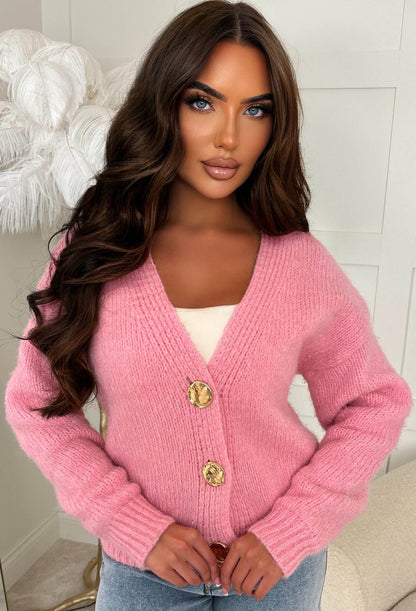 Blush Affair Pink Gold Button Cardigan