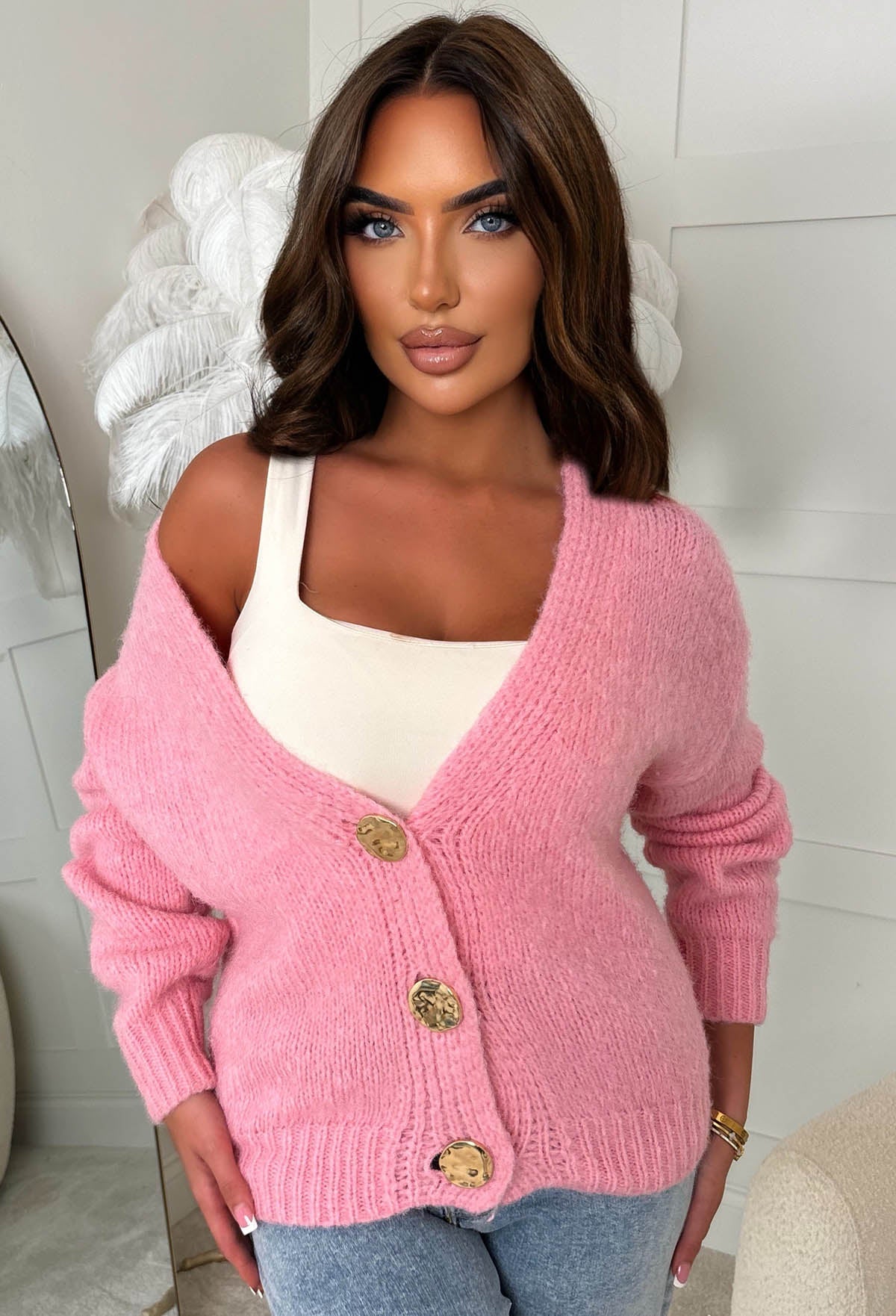 Blush Affair Pink Gold Button Cardigan