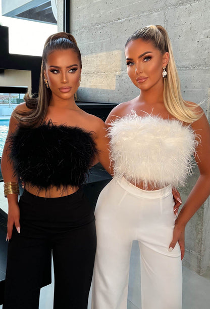 Breathtaking White Feather Bandeau Top With Zip Fastening