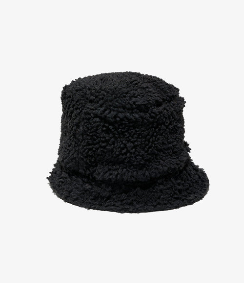 Bucket Hat - Black Polyester Shearling